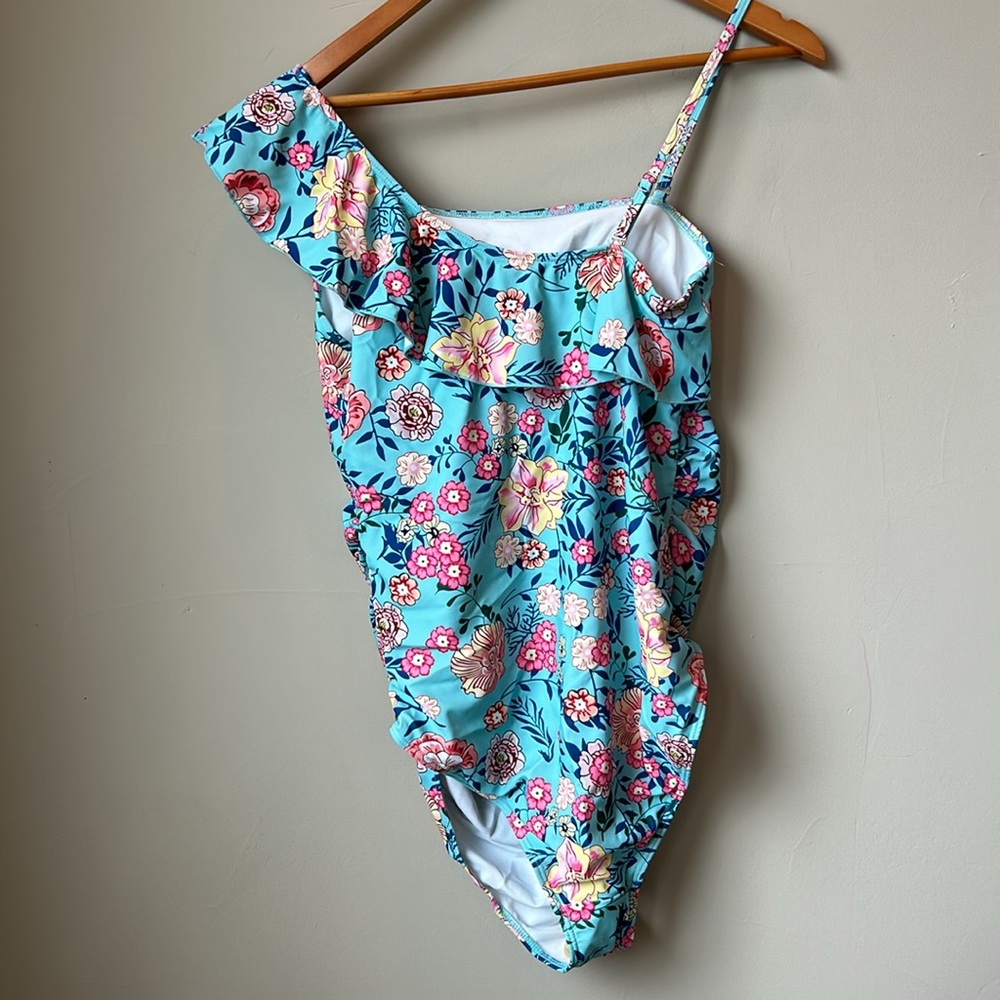 TRMPORTEK NWT Floral one shoulder swim suit w/ removal strap ruffle top size XL - Picture 5 of 5